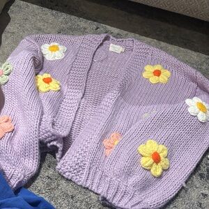 Dreamers Pastel Purple Cardigan with Floral Accents